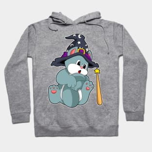 Cat as Wizard with Magic wand & Hat Hoodie